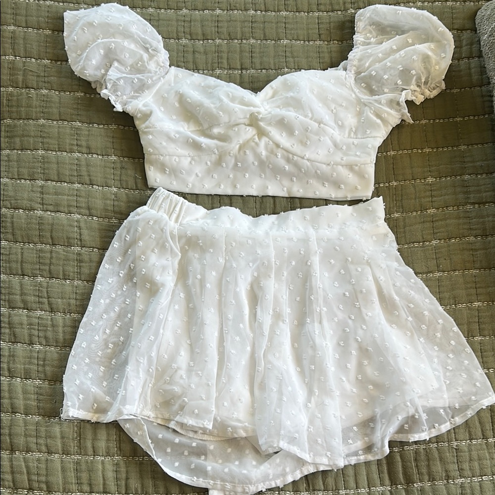 White Puff Sleeve Crop Top and Shorts Set